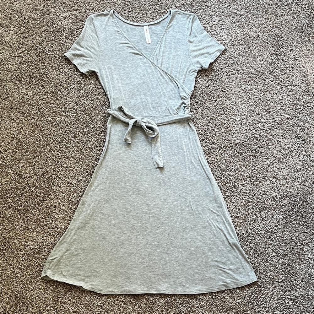 Vanilla Bay Light Gray Soft Modal Stretchy Midi Wrap Dress